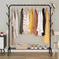 EKKIO Clothing Rack with Bottom Shelf & Anti-slip floor protectors (Black)