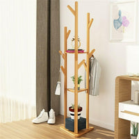 Ekkio Modern Style Sturdy Construction Bamboo Clothing Rack With 9 Hooks Multi Layer Shelf (Natural)