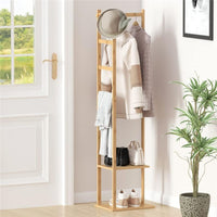 EKKIO Bamboo Clothing Rack with 3 Hanger Hooks (Natural Wood) EK-BCR-100-JS