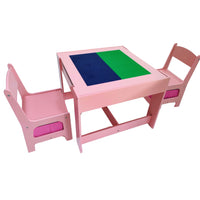 EKKIO 3PCS Kids Table with Lego Baseplate and Chairs Set with Black Chalkboard (Pink) EK-KTCS-105-RHH
