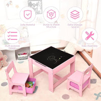 EKKIO 3PCS Kids Table with Lego Baseplate and Chairs Set with Black Chalkboard (Pink) EK-KTCS-105-RHH