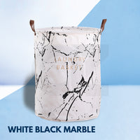 GOMINIMO Laundry Basket Round Foldable White Black Marble GO-LB-105-YX
