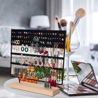 GOMINIMO Jewelry Organizer Stand Earring Display with Wooden Tray (Black) GO-JWO-102-CY