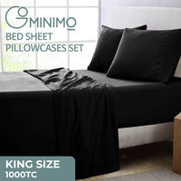 GOMINIMO 4 Pcs Bed Sheet Set 1000 Thread Count Ultra Soft Microfiber - King (Black) GO-BS-119-XS