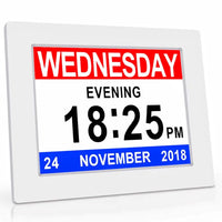 GOMINIMO Day Date Calendar Clock Dementia Clock Digital Alarm Clock with Large LCD Screen (White) GO-DDC-100-JSC