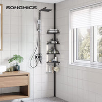 SONGMICS Adjustable Bathroom Corner Shelf with 4 Trays Black BCB001B01