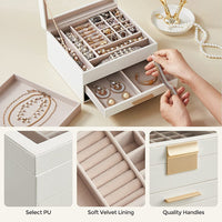 SONGMICS Jewelry Box 3-Layer with 2 Drawers Cloud White JBC239WT