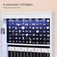 SONGMICS 6 LEDs Jewelry Cabinet Armoire Organizer with Mirror 2 Drawers White JJC93W