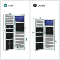 SONGMICS 6 LEDs Jewelry Cabinet Armoire Organizer with Mirror 2 Drawers Rustic Green JJC93UJ