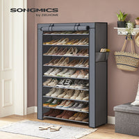 SONGMICS 10-Tier Shoe Rack Storage Cabinet with Dustproof Cover Gray