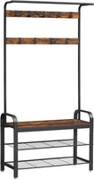 VASAGLE 4-in-1 Coat Rack with Shoe Bench and 9 Removable Hooks Rustic Brown and Black HSR400B01V1