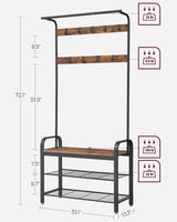 VASAGLE 4-in-1 Coat Rack with Shoe Bench and 9 Removable Hooks Rustic Brown and Black HSR400B01V1