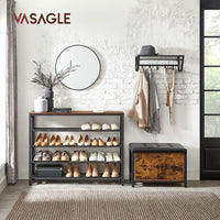 VASAGLE Shoe Rack Shoe Storage Organiser with 4 Mesh Shelves Rustic Brown and Black LBS205B01