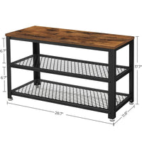 VASAGLE Shoe Bench with Seat Shoe Rack with 2 Mesh Shelves Rustic Brown and Black LBS73X
