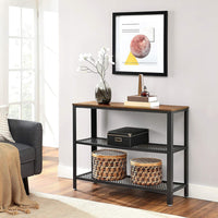 VASAGLE Industrial Console Table with 2 Mesh Shelves Rustic Brown and Black LNT81BX