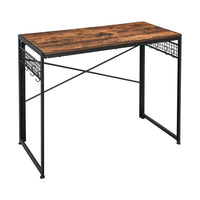 VASAGLE Computer Desk Folding Writing Desk with 8 Hooks Rustic Brown and Black LWD42X