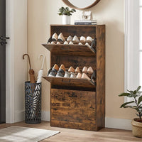 VASAGLE Shoe Cabinet 3 Tier Rustic Brown and Black LBC030X01