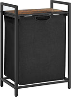 VASAGLE Laundry Hamper with Shelf and Pull-Out Bag 65L Rustic Brown and Black BLH101B01