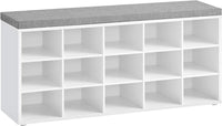 VASAGLE Storage Shoe Bench 15 Compartments with Cushion White and Grey