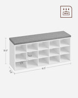 VASAGLE Storage Shoe Bench 15 Compartments with Cushion White and Grey