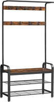 VASAGLE Coat Rack Hall Tree with Shoe Bench 3-in-1 Design Rustic Brown and Black