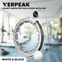 VERPEAK Smart Weighted Hula Hoop with LED Counter Display and 16 Detachable Knots (White and Black) VP-WHH-102-GD