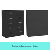 Sarantino Tallboy Dresser 6 Chest Of Drawers Table Cabinet Bedroom Storage Black