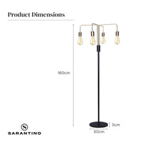 Sarantino Modern Exposed Bulb 4-Arm Industrial Light Floor Lamp