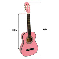 Karrera 34in Acoustic Wooden Childrens Guitar - Pink