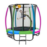 Classic 6ft Trampoline Free Ladder Spring Mat Net Safety Pad Cover Round Enclosure Basketball Set - Rainbow
