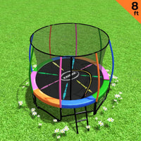 8ft Outdoor Rainbow Trampoline For Kids And Children Suited For Fitness Exercise Gymnastics With Safety Enclosure