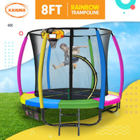 8ft Outdoor Trampoline Kids Children With Safety Enclosure Mat Pad Net Ladder Basketball Hoop Set - Rainbow