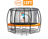 12ft Trampoline Free Ladder Spring Mat Net Safety Pad Cover Round Enclosure - Orange