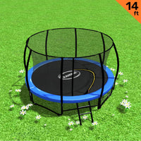14ft Trampoline Free Ladder Spring Mat Net Safety Pad Cover Round Enclosure - Blue