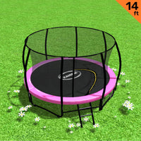 14ft Trampoline Free Ladder Spring Mat Net Safety Pad Cover Round Enclosure - Pink