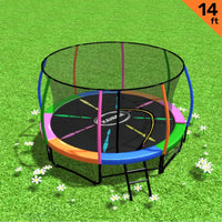 Kahuna 14ft Trampoline Free Ladder Spring Mat Net Safety Pad Cover Round Enclosure - Rainbow