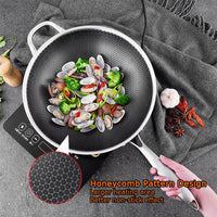304 Stainless Steel 32cm Non-Stick Stir Fry Cooking Kitchen Wok Pan without Lid Honeycomb Single Sided