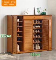 4 Doors 6 Tier with Drawer Bamboo Large Capacity Storage Hallway Shelf Shoe Rack Cabinet