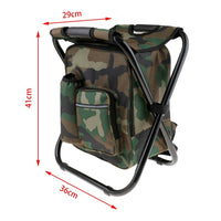 Portable Folding Backpack Chair Camping Stool Cooler Bag Rucksack Beach Fishing 150kg load Black