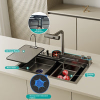 2024 Integrated Waterfall Kitchen Sink Honeycomb Technology Large Digitial Display Stainless Steel Water Filter Cup Washer