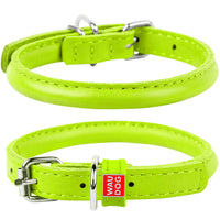 Waudog Leather Round Dog Collar  20-25CM GREEN