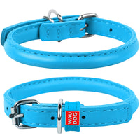 Waudog Leather Round Dog Collar  33-41CM BLUE