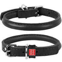 Waudog Leather Round Dog Collar  53-61CM BLACK