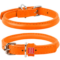 Waudog Leather Round Dog Collar  53-61CM ORANGE