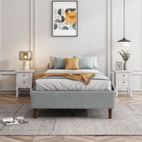 Bedframe with Wooden Slats (Light Grey) - Queen