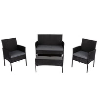 4 Seater Wicker Outdoor Lounge Set - Black