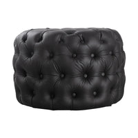 Contemporary Black Leather-look Ottoman with Button