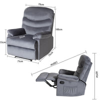Wide Manual Single Recliner Sofa-Velvet Grey