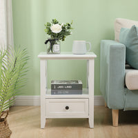 2-tier Bedside Table with Storage Drawer 2 PC - Rustic White