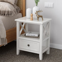 2-tier Bedside Table with Storage Drawer 2 PC - Rustic White